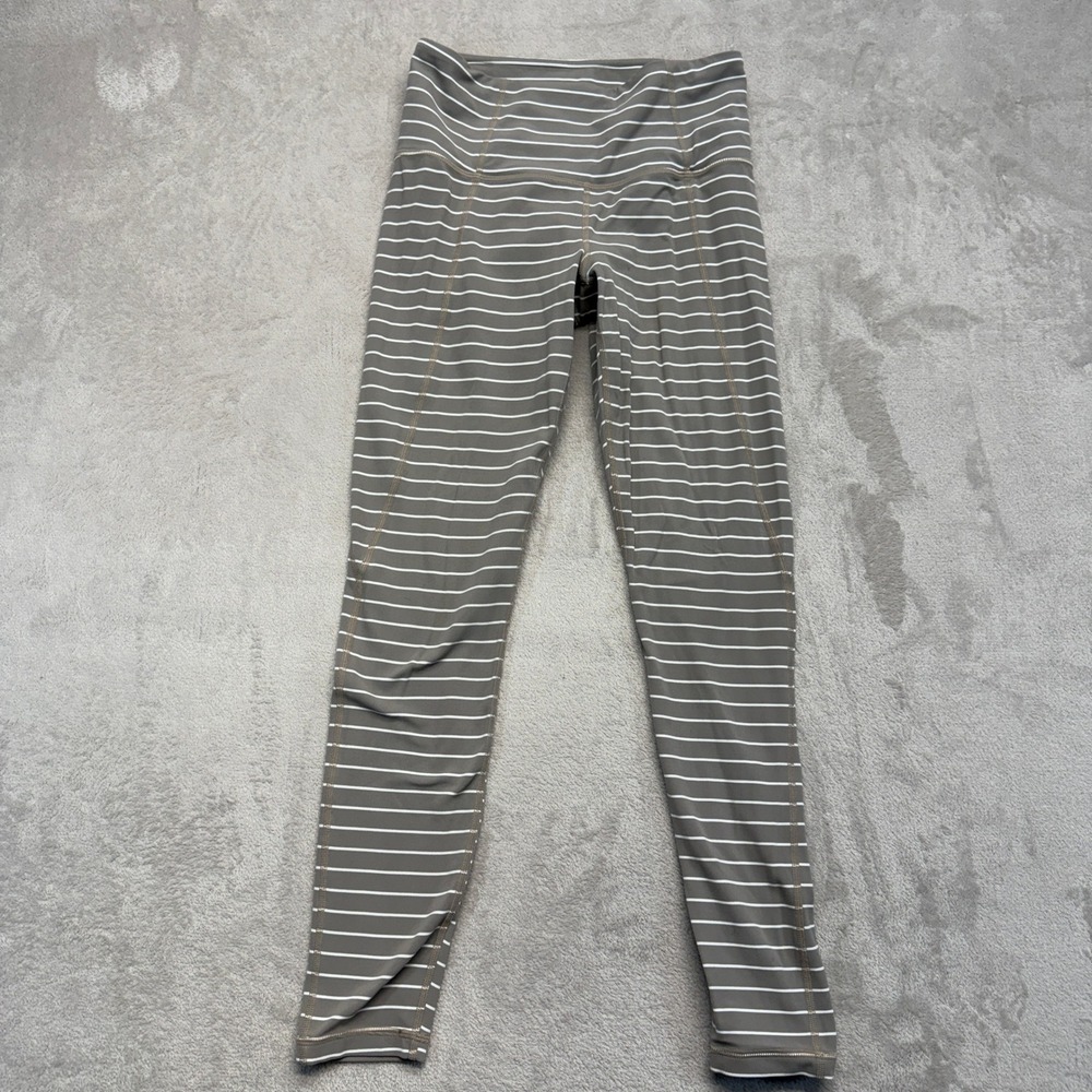 Athleta Pants Women's XS Leggings Taupe White Striped High Rise Activewear Yoga‎